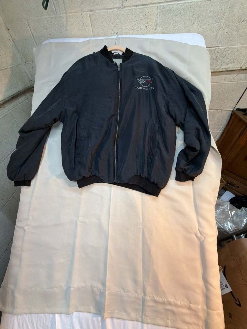 Burk's Bay Corvette 100% Silk Black Bomber Jacket Men's XL